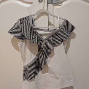 Chic Black and White Striped Ruffle Tank Top